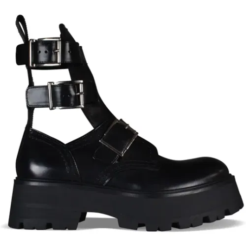 Leather Rave Buckle Boots , female, Sizes: 6 UK - alexander mcqueen - Modalova