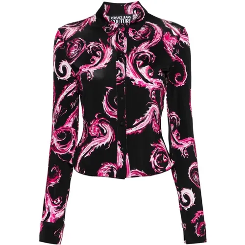 Couture Print Hemd Schwarz Pink , Damen, Größe: M - Versace Jeans Couture - Modalova