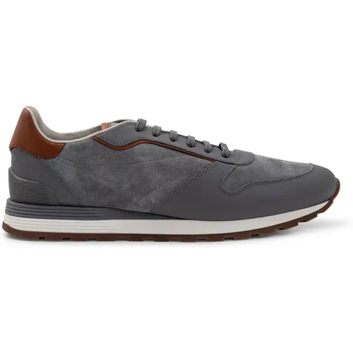 Graue Leder Panel Sneakers - BRUNELLO CUCINELLI - Modalova