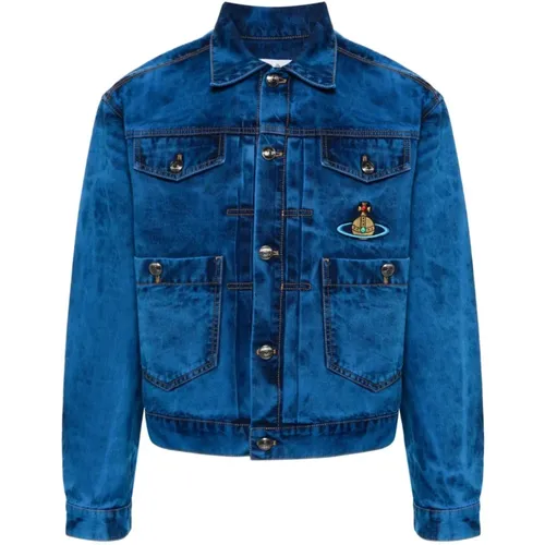 Blauer Denim Mantel mit Orb Logo , Herren, Größe: M - Vivienne Westwood - Modalova