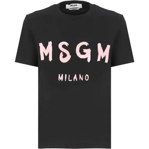 Schwarzes Baumwoll-T-Shirt mit Logo - MSGM - Modalova