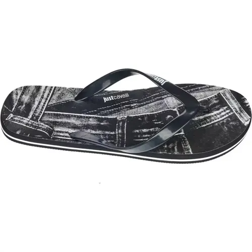 Schwarze Logo Flip Flops Luxus Stil , Herren, Größe: 44 EU - Just Cavalli - Modalova