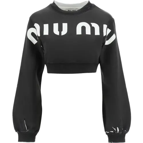 Cropped Logo Sweatshirt , female, Sizes: M - Miu Miu - Modalova
