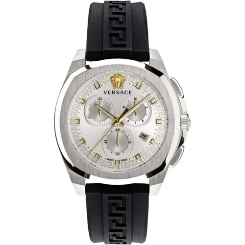 Chrono Geo Chronograph Watch Black Silver , male, Sizes: ONE SIZE - Versace - Modalova