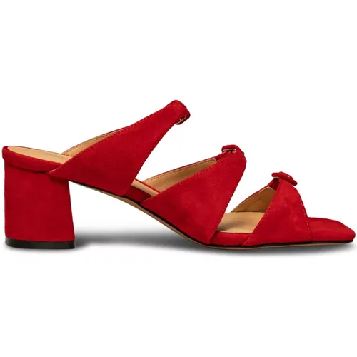 Roter Wildleder Schnallenabsatz Sandale , Damen, Größe: 37 EU - Shoe the Bear - Modalova