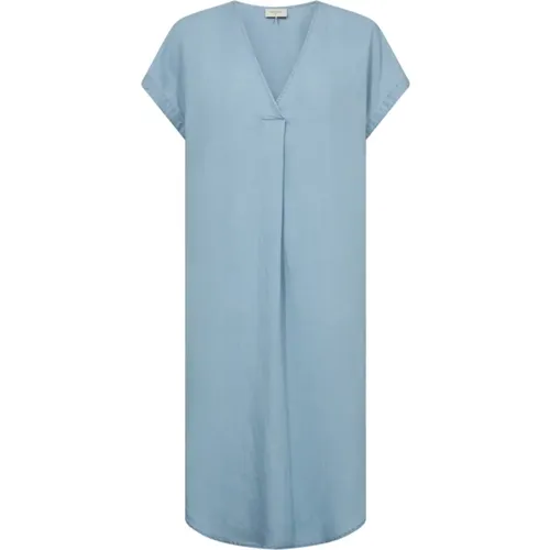 Casual V-Ausschnitt Kleid mit Taschen , Damen, Größe: M - Freequent - Modalova