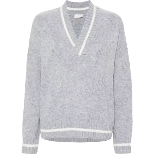 Jacquard Logo Sweater Grey/White , female, Sizes: L, S - Liu Jo - Modalova