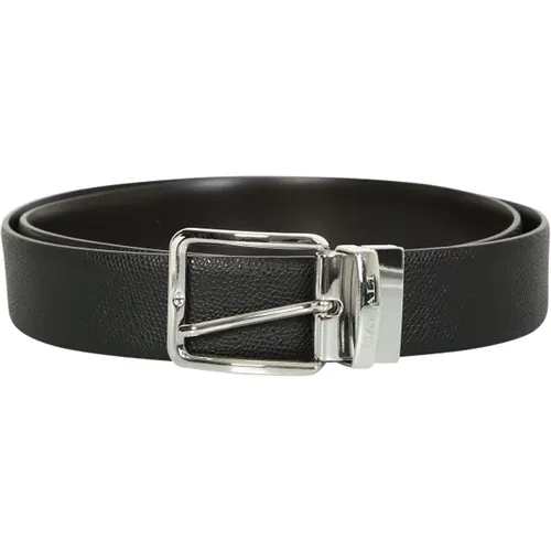 Grained Leather Belt with Engraved Logo , male, Sizes: 90 CM, 100 CM, 95 CM - Canali - Modalova