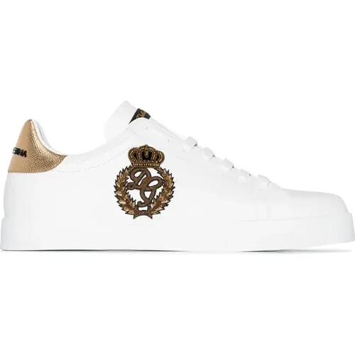 Calf Sneaker with Gold Shield , male, Sizes: 9 UK, 5 UK, 7 UK, 6 UK, 10 UK - Dolce & Gabbana - Modalova