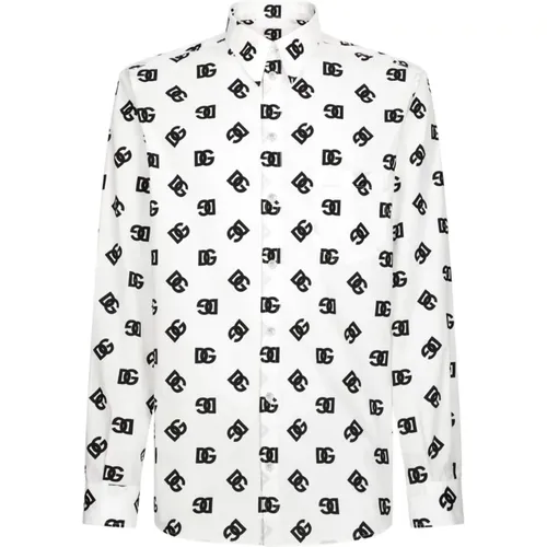 Logo Print Weißes Hemd , Herren, Größe: XL - Dolce & Gabbana - Modalova