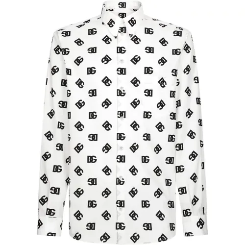 Logo Print White Shirt , male, Sizes: L - Dolce & Gabbana - Modalova