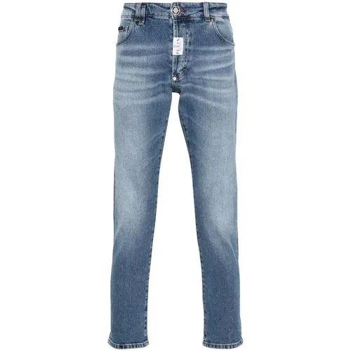 Kobaltblaue Skinny Jeans mit Logo Patch , Herren, Größe: W32 - Philipp Plein - Modalova