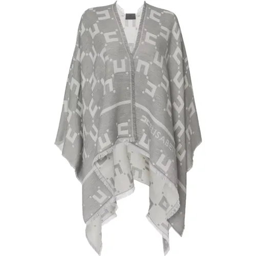 Grey Jacquard Cape with Double C Logo Design , female, Sizes: ONE SIZE - Elisabetta Franchi - Modalova