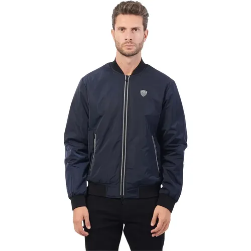 Blaue Jacke Fullzip Logo Leichte Polsterung - Emporio Armani - Modalova