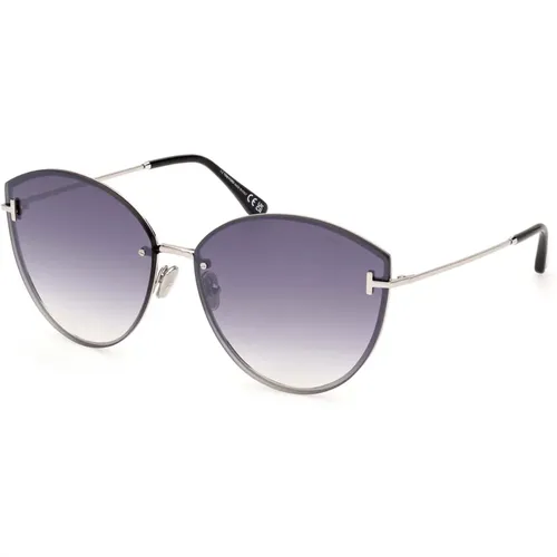 Evangeline Sunglasses Shiny Palladium/Grey , female, Sizes: 63 MM - Tom Ford - Modalova