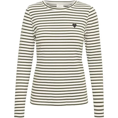 Striped Heart T-Shirt Top , female, Sizes: XS - Kaffe - Modalova