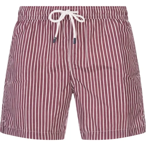 Burgundy Striped Swim Shorts , male, Sizes: 2XL, XL - Fedeli - Modalova