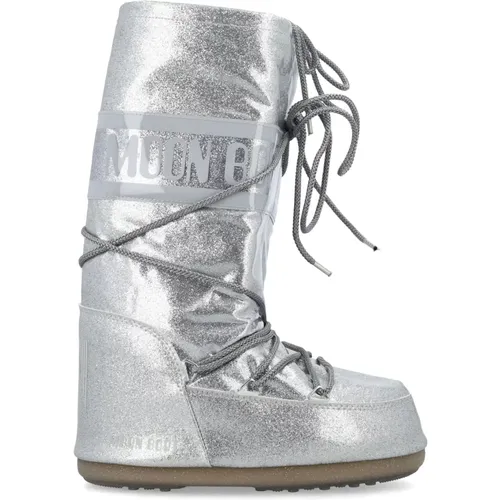 Silver Glitter High-Top Shoes , female, Sizes: 2 UK - moon boot - Modalova