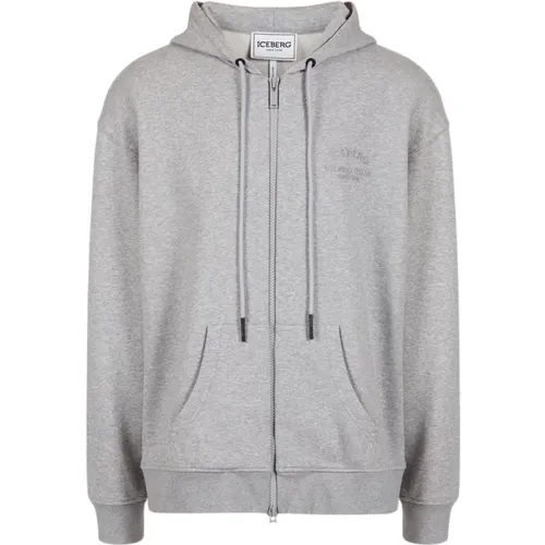 Grauer Kapuzenpullover mit Logo , Herren, Größe: 3XL - Iceberg - Modalova