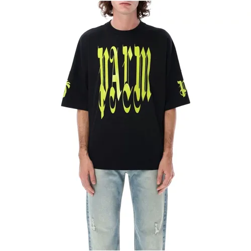 Lime Gothic Palm T-Shirt , male, Sizes: M - Palm Angels - Modalova