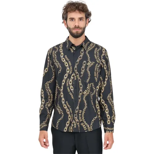 Elegantes schwarzes Chain Couture Hemd , Herren, Größe: XL - Versace Jeans Couture - Modalova