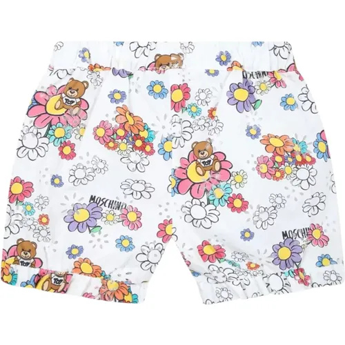 Weiße Shorts mit Blumenmuster und Teddybär-Print - Moschino - Modalova