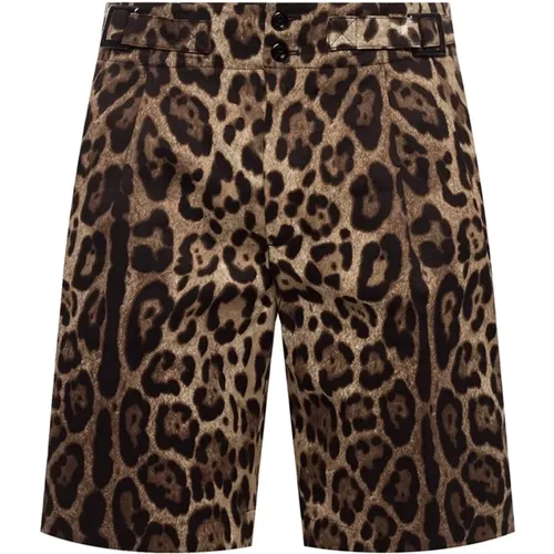 Leopard Print Cotton Shorts , male, Sizes: XS - Dolce & Gabbana - Modalova