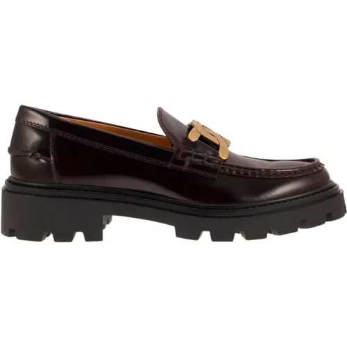 Semi-Glossy Leather Moccasin with Metal T Chain , female, Sizes: 4 UK, 5 UK, 4 1/2 UK, 3 1/2 UK, 3 UK, 5 1/2 UK, 6 UK - TOD'S - Modalova