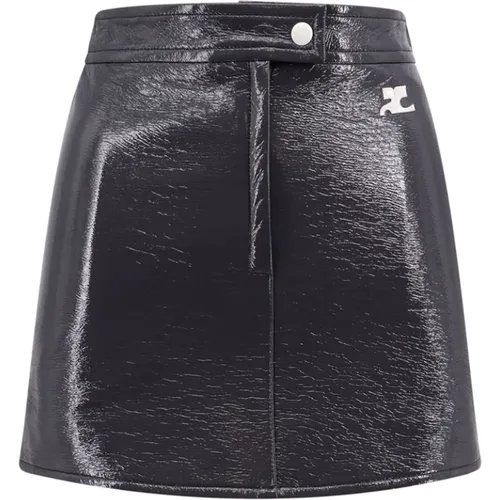 Grey Flared Skirt with Zip and Snap Closure , female, Sizes: XS - Courrèges - Modalova