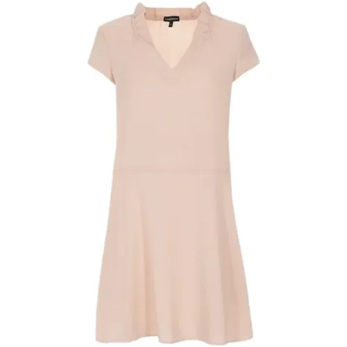 Short V-neck Dress with Ruched Collar , female, Sizes: S, XS - Emporio Armani - Modalova