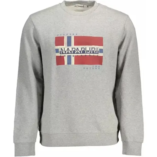 Graues Baumwoll-Sweatshirt mit ikonischem Druck , Herren, Größe: 2XL - Napapijri - Modalova