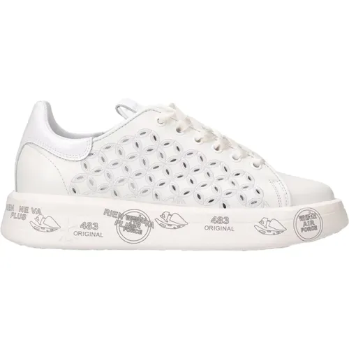 Belle 6283 Weiße Ledersneakers mit Intrikaten Perforierten Stickereien , Damen, Größe: 35 EU - Premiata - Modalova
