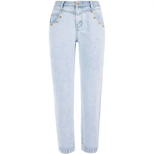 Stud Detail Light Wash Denim Jeans , Damen, Größe: W25 - YES ZEE - Modalova