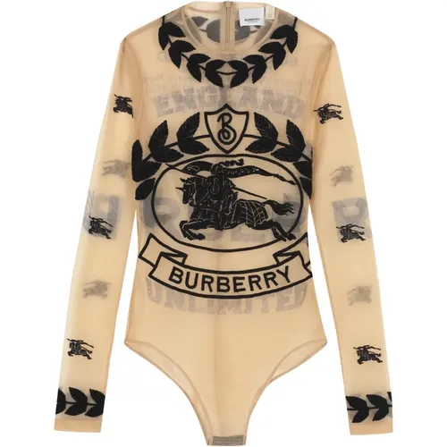 Tulle Bodysuit with Contrast Embroideries , female, Sizes: M - Burberry - Modalova