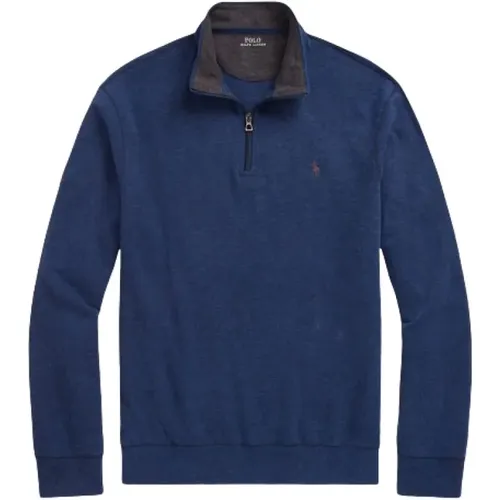 Navy Half-Zip Cotton Blend Sweater , male, Sizes: XL, L, S, M, 2XL - Ralph Lauren - Modalova