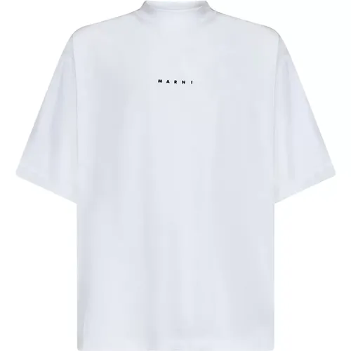 Cotton Boxy-fit T-Shirt with Logo Print , male, Sizes: S, XS, XL, M, L - Marni - Modalova