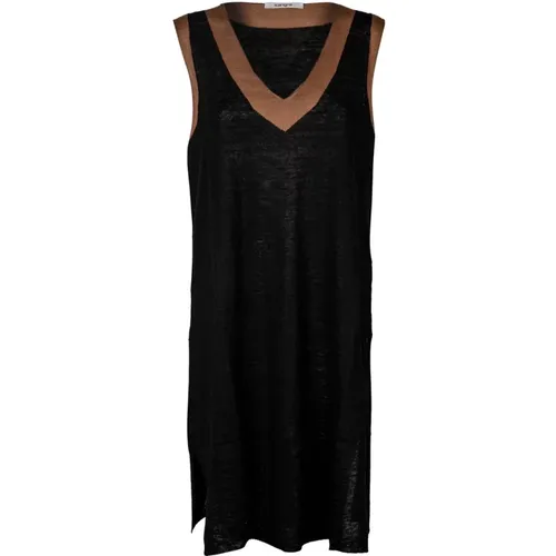 Linen Knit Sleeveless Dress V-Neck , female, Sizes: XS, S - Kangra - Modalova