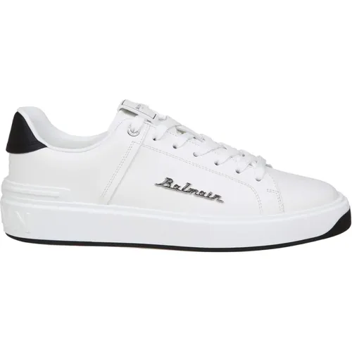 Black Calfskin Sneakers Round Tip , male, Sizes: 7 UK, 9 UK, 10 UK, 11 UK - Balmain - Modalova