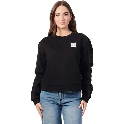 Schwarzer Cropped Pullover mit Nylon-Details , Damen, Größe: S - Emporio Armani - Modalova