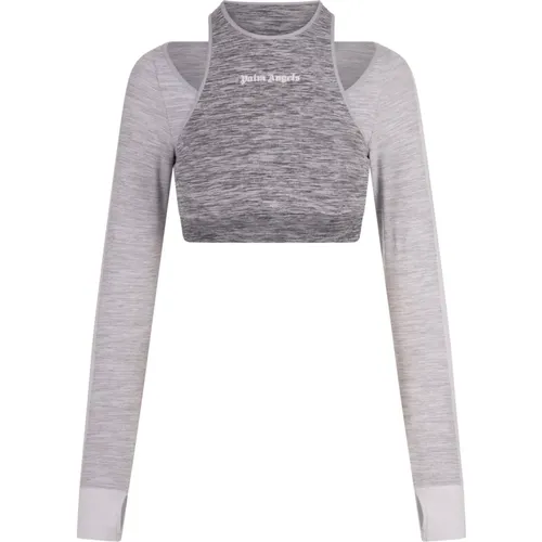 Grey Double Layer Crop Top , female, Sizes: XS/S - Palm Angels - Modalova