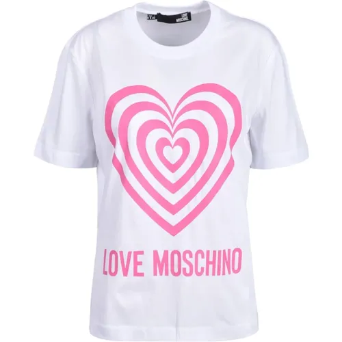 Baumwoll T-Shirt mit Stilvollem Design , Damen, Größe: L - Love Moschino - Modalova