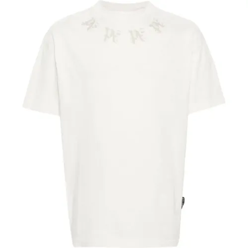 Monogram Crew-neck T-shirt with Orange Palm Tree Print , male, Sizes: XL, S - Palm Angels - Modalova