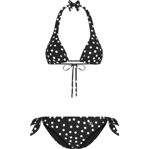 Polka Dot Triangle Halterneck Bikini , female, Sizes: XS, S, 2XS - Dolce & Gabbana - Modalova