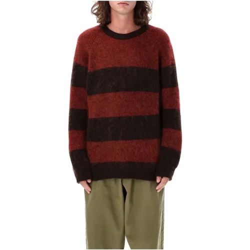 Gestreifter Mohair-Pullover Rot Braun , Herren, Größe: M - YMC You Must Create - Modalova