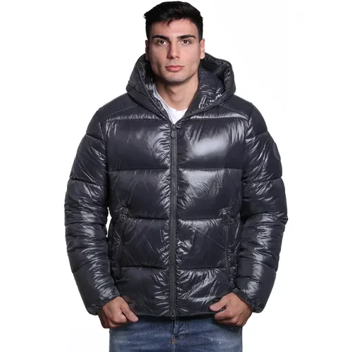 Schwarze Nylon Steppjacke mit Kapuze , Herren, Größe: 2XL - Save The Duck - Modalova