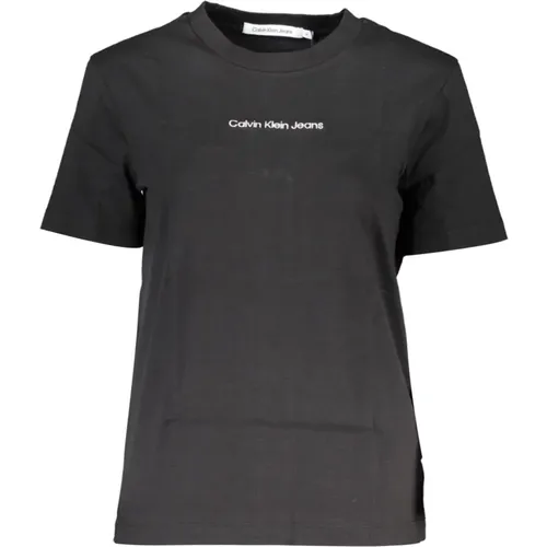 Kurzarm Rundhals besticktes T-Shirt , Damen, Größe: L - Calvin Klein - Modalova