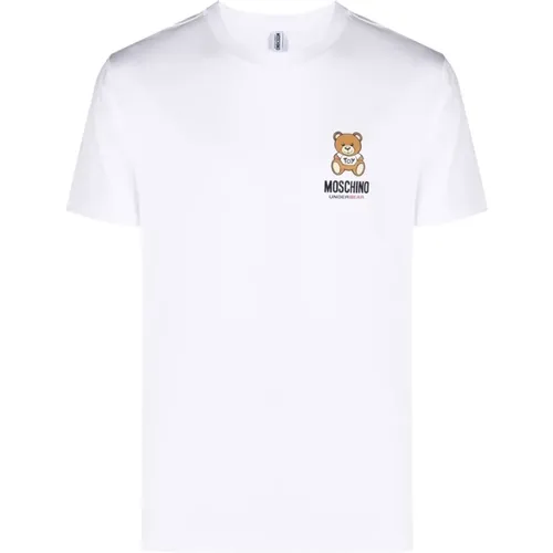 Logo-Print Weißes T-Shirt und Polo , Herren, Größe: XL - Moschino - Modalova