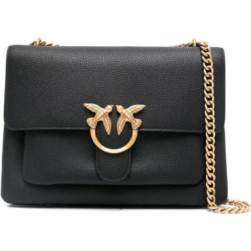 Grained Leather Shoulder Bag with Love Birds Buckle , female, Sizes: ONE SIZE - pinko - Modalova