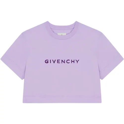 Lila Baumwoll T-Shirt mit Emblem,T-Shirts - Givenchy - Modalova