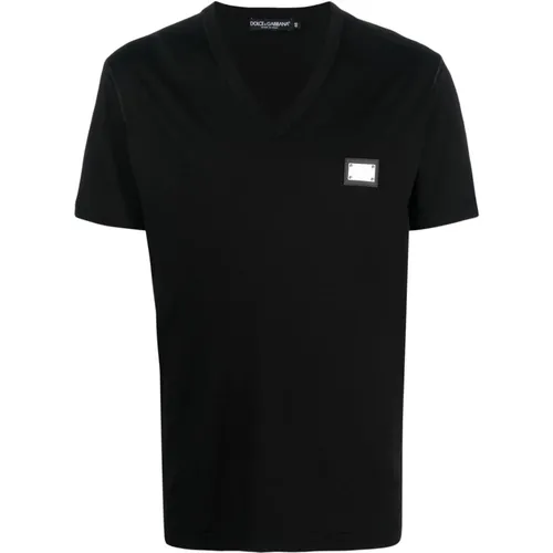 Logo Plaque T-Shirt , male, Sizes: XS - Dolce & Gabbana - Modalova